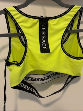 Versace Neon Lime Athletic Crop Top with Logo Trim